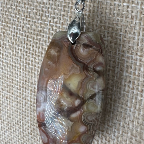 Crazy Lace Agate Laughter Stone Pendant Necklace on Black Satin Rope - Picture 9 of 14